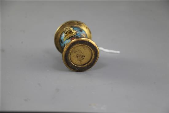 A Chinese Ming dynasty cloisonne enamel joss stick holder, 15th/16th century h. 6cm A Chinese Ming dynasty cloisonne enamel joss stick holder, 15th/16th century h. 6cm
